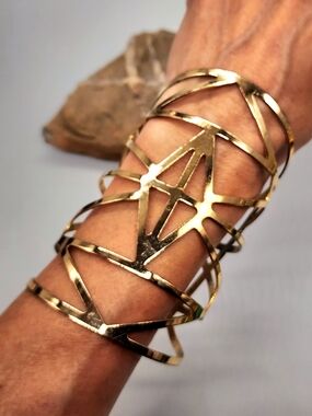 Large Gold Geometric Open Cuff Bracelet Gold Roman Cuff